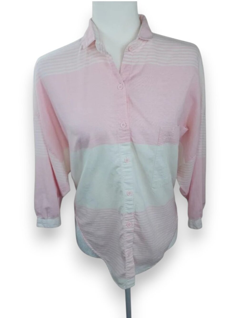 Angelique Pastel Pink White Striped Button Down Shirt Oversized Size Small